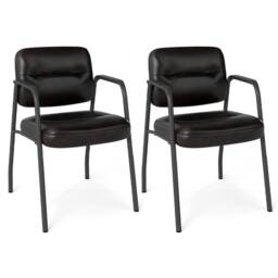 Costway 2Pcs Waiting Room Chairs Upholstered PU Leather Conference Room Chairs in Brown - thumbnail 1