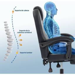 VOGREX Executive bedroom Chair PU Leather Recline Computer Swivel in Black - thumbnail 6