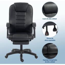 VOGREX Executive bedroom Chair PU Leather Recline Computer Swivel in Black - thumbnail 3