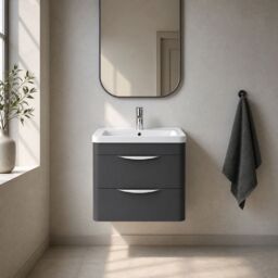Balterley Wall Hung 2 Drawer Bathroom Vanity Unit & Ceramic Basin, Grey, 550mm in Grey - thumbnail 9