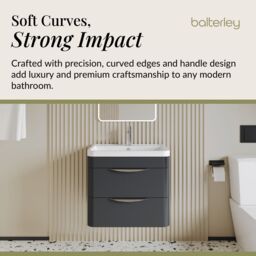 Balterley Wall Hung 2 Drawer Bathroom Vanity Unit & Ceramic Basin, Grey, 550mm in Grey - thumbnail 6