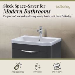 Balterley Wall Hung 2 Drawer Bathroom Vanity Unit & Ceramic Basin, Grey, 550mm in Grey - thumbnail 3