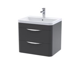 Balterley Wall Hung 2 Drawer Bathroom Vanity Unit & Ceramic Basin, Grey, 550mm in Grey