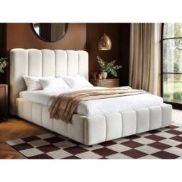 Solace+Co Emilie Ribbed Ottoman Bed Cream Boucle - Size: King