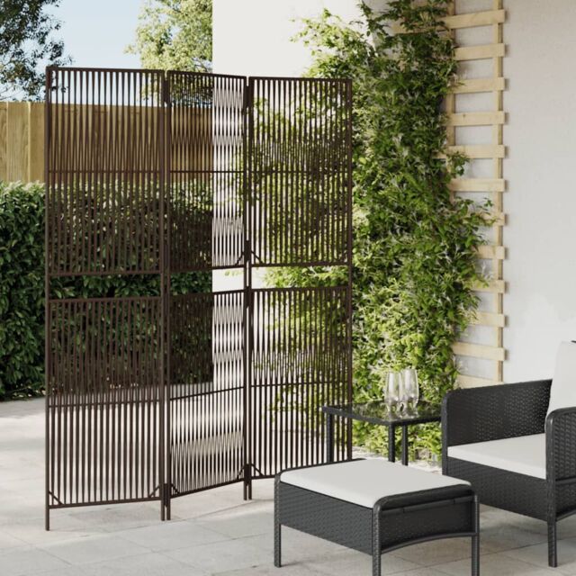 Berkfield Home Room Divider 3 Panels Brown Poly Rattan - image 1