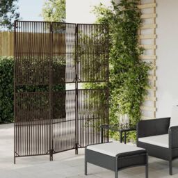 Berkfield Home Room Divider 3 Panels Brown Poly Rattan