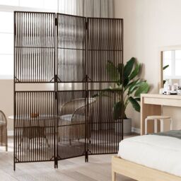 Berkfield Home Room Divider 3 Panels Brown Poly Rattan - thumbnail 3