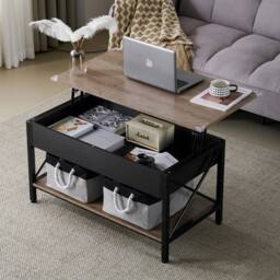 EONLION Lift Top Coffee Table for Living Room, Small Coffee Table in Black - Size: 100 cm