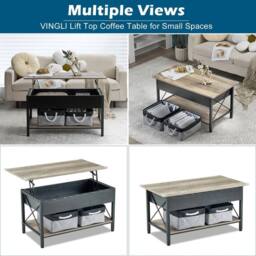 EONLION Lift Top Coffee Table for Living Room, Small Coffee Table in Black - Size: 100 cm - thumbnail 5