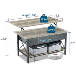 EONLION Lift Top Coffee Table for Living Room, Small Coffee Table in Black - Size: 100 cm - thumbnail 2