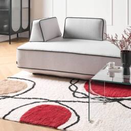 Wyld and Coco Ethos Home Hand Tufted Cotton Rug Beige and Red Abstract Low Pile - Size: 140 cm x 200 cm