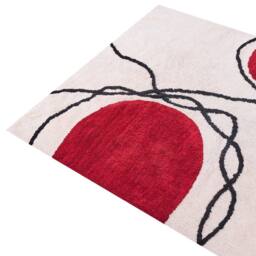 Wyld and Coco Ethos Home Hand Tufted Cotton Rug Beige and Red Abstract Low Pile - Size: 140 cm x 200 cm - thumbnail 3