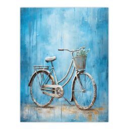 Artery8 Simple Elegant Single Bicycle On Blue Modern Contemporary Detailed Flower Basket Artwork Large Wall Unframed Art Poster Print Thick Paper - thumbnail 1