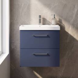 Balterley Contemporary Bathroom Wall Hung 2 Soft-Close Drawer Vanity Unit & Mid-Edge Ceramic Basin, Midnight Blue, 600 mm in Blue - thumbnail 6