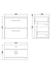 Balterley Contemporary Bathroom Wall Hung 2 Soft-Close Drawer Vanity Unit & Mid-Edge Ceramic Basin, Midnight Blue, 600 mm in Blue - thumbnail 5