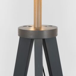 ValueLights Morrigan Grey Wood Tripod Floor Lamp with Fabric Drum Shade & Bulb in White - thumbnail 2