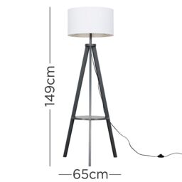 ValueLights Morrigan Grey Wood Tripod Floor Lamp with Fabric Drum Shade & Bulb in White - thumbnail 8