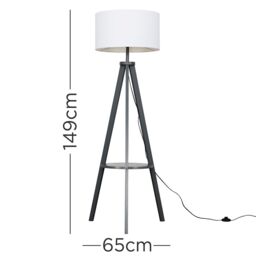 ValueLights Morrigan Grey Wood Tripod Floor Lamp with Fabric Drum Shade & Bulb in White - thumbnail 5