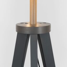 ValueLights Morrigan Grey Wood Tripod Floor Lamp with Fabric Drum Shade & Bulb in White - thumbnail 4