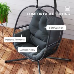 OUTSUNNY Hanging Egg Chair with Stand, Cushions for Garden in Dark Grey - thumbnail 5
