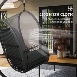 OUTSUNNY Hanging Egg Chair with Stand, Cushions for Garden in Dark Grey - thumbnail 4