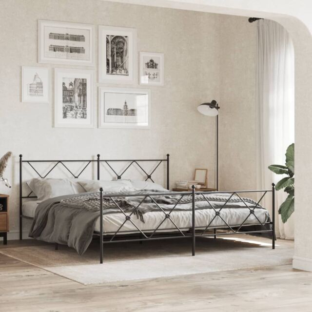 Berkfield Home Metal Bed Frame without Mattress with Footboard Black 183x213cm - Size: 183x213 cm - image 1