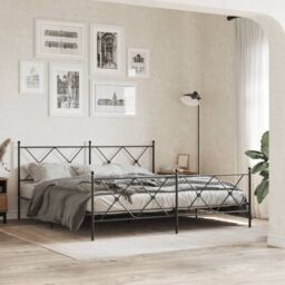 Berkfield Home Metal Bed Frame without Mattress with Footboard Black 183x213cm - Size: 183x213 cm - thumbnail 1