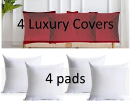 Luxury Living Luxurious Velvet Cushions Set of 4 - Soft Plush Fibre Pads, Vibrant Colours for Sofa & Bed Décor in Red - Size: 45 cm x 45 cm - thumbnail 4