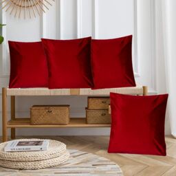 Luxury Living Luxurious Velvet Cushions Set of 4 - Soft Plush Fibre Pads, Vibrant Colours for Sofa & Bed Décor in Red - Size: 45 cm x 45 cm - thumbnail 5