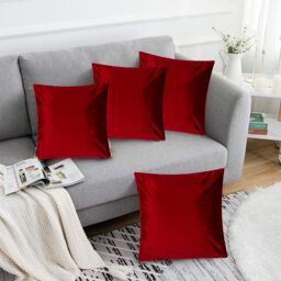 Luxury Living Luxurious Velvet Cushions Set of 4 - Soft Plush Fibre Pads, Vibrant Colours for Sofa & Bed Décor in Red - Size: 45 cm x 45 cm