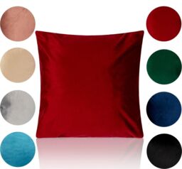 Luxury Living Luxurious Velvet Cushions Set of 4 - Soft Plush Fibre Pads, Vibrant Colours for Sofa & Bed Décor in Red - Size: 45 cm x 45 cm - thumbnail 2