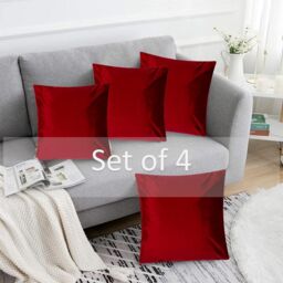 Luxury Living Luxurious Velvet Cushions Set of 4 - Soft Plush Fibre Pads, Vibrant Colours for Sofa & Bed Décor in Red - Size: 45 cm x 45 cm - thumbnail 3