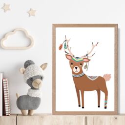 ARTZE Deer Tribal Animal Framed Print SIZE: A2 with Oak Frame in Brown - Size: A4 - thumbnail 2