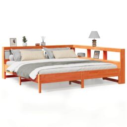 Berkfield Home Bookcase Bed without Mattress Wax Brown 200x200 cm Solid Wood Pine - thumbnail 2