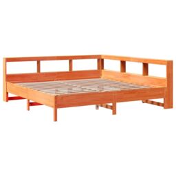 Berkfield Home Bookcase Bed without Mattress Wax Brown 200x200 cm Solid Wood Pine - thumbnail 4