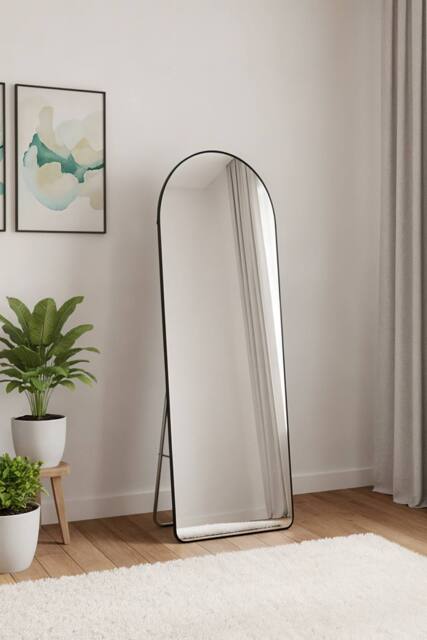 Garden Sanctuary Modern Arched Metal Floor Mirror in Black - image 1