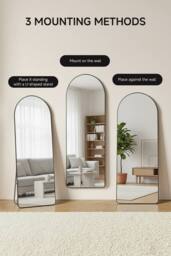 Garden Sanctuary Modern Arched Metal Floor Mirror in Black - thumbnail 4