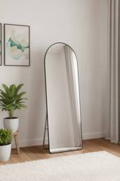Garden Sanctuary Modern Arched Metal Floor Mirror in Black - thumbnail 1