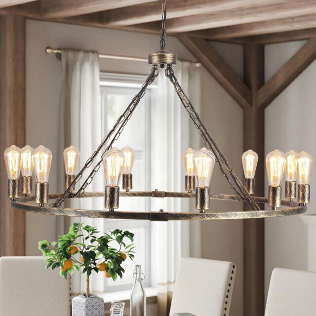 Garwarm 12-Light Vintage Metal Wagon Wheel Chandelier in Bronze - image 1