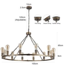 Garwarm 12-Light Vintage Metal Wagon Wheel Chandelier in Bronze - thumbnail 6