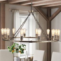 Garwarm 12-Light Vintage Metal Wagon Wheel Chandelier in Bronze
