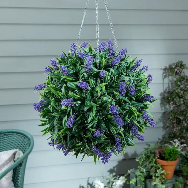 Marco Paul 30cm Hanging Artificial Flower Ball - Lavender in Green - image 1