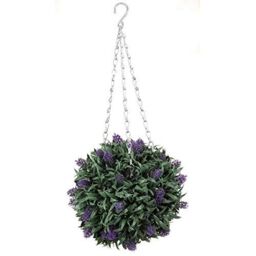 Marco Paul 30cm Hanging Artificial Flower Ball - Lavender in Green - thumbnail 3