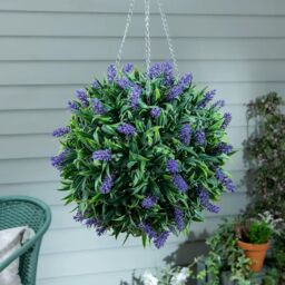 Marco Paul 30cm Hanging Artificial Flower Ball - Lavender in Green - thumbnail 1