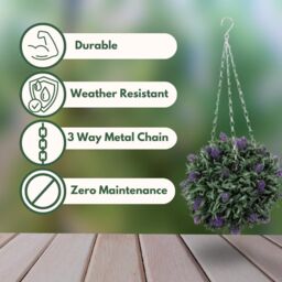 Marco Paul 30cm Hanging Artificial Flower Ball - Lavender in Green - thumbnail 5