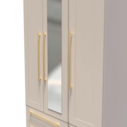 Ready Assembled 2 U Helmsley Tall Triple 2 Drawer Mirror + Drawer Wardrobe (Ready Assembled) in Taupe - thumbnail 4