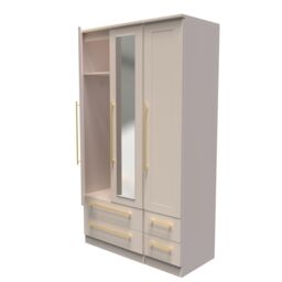 Ready Assembled 2 U Helmsley Tall Triple 2 Drawer Mirror + Drawer Wardrobe (Ready Assembled) in Taupe - thumbnail 5