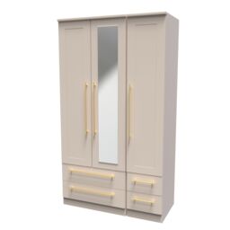 Ready Assembled 2 U Helmsley Tall Triple 2 Drawer Mirror + Drawer Wardrobe (Ready Assembled) in Taupe - thumbnail 3