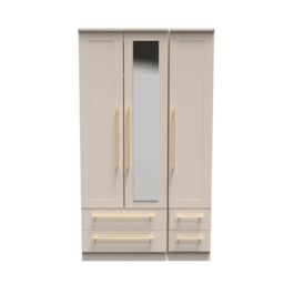 Ready Assembled 2 U Helmsley Tall Triple 2 Drawer Mirror + Drawer Wardrobe (Ready Assembled) in Taupe - thumbnail 1