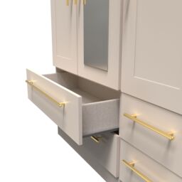Ready Assembled 2 U Helmsley Tall Triple 2 Drawer Mirror + Drawer Wardrobe (Ready Assembled) in Taupe - thumbnail 6